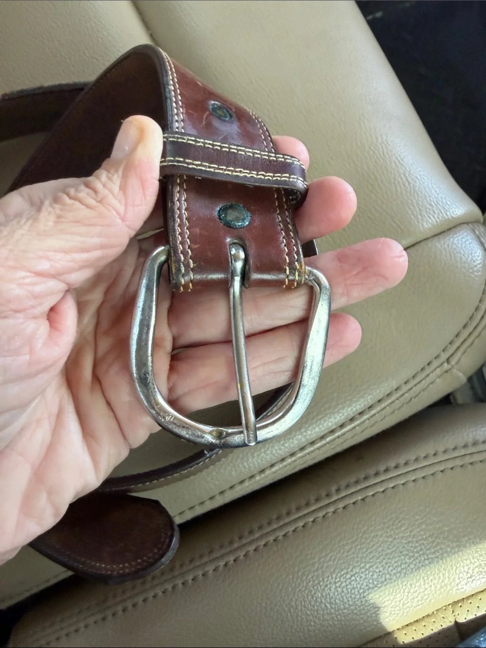 Men's Brown Leather Belt with Silver Buckle